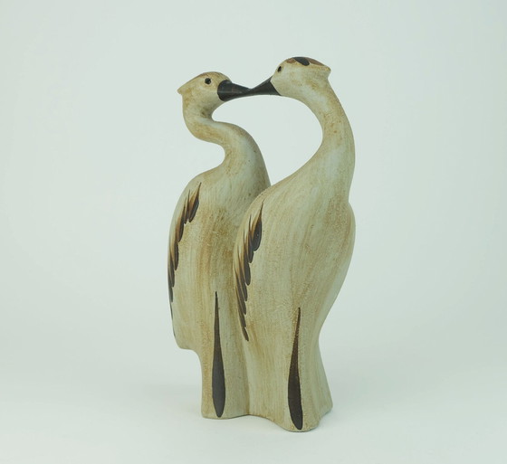 Image 1 of sgrafo mid century keramiek FIGURINE paar kraanvogels jaren 1970 modelnr. 1152