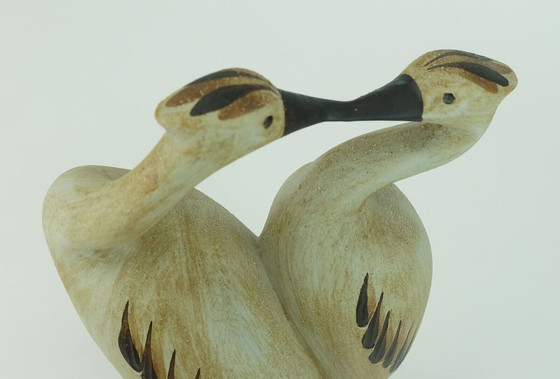 Image 1 of sgrafo mid century keramiek FIGURINE paar kraanvogels jaren 1970 modelnr. 1152