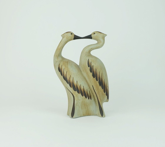 Image 1 of sgrafo mid century keramiek FIGURINE paar kraanvogels jaren 1970 modelnr. 1152