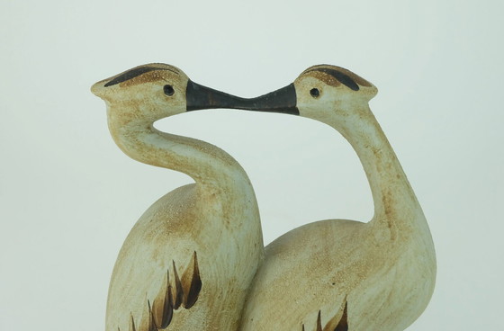 Image 1 of sgrafo mid century keramiek FIGURINE paar kraanvogels jaren 1970 modelnr. 1152