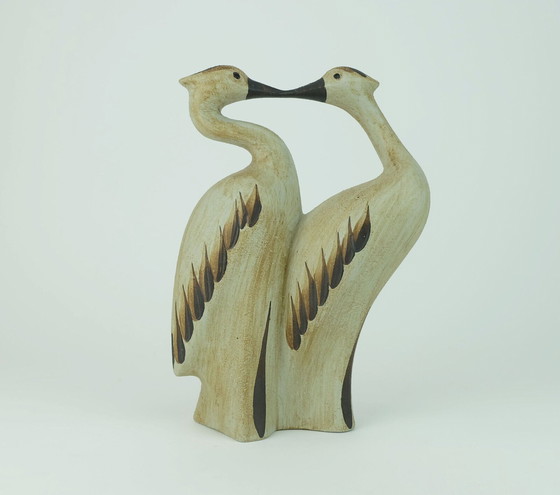 Image 1 of sgrafo mid century keramiek FIGURINE paar kraanvogels jaren 1970 modelnr. 1152