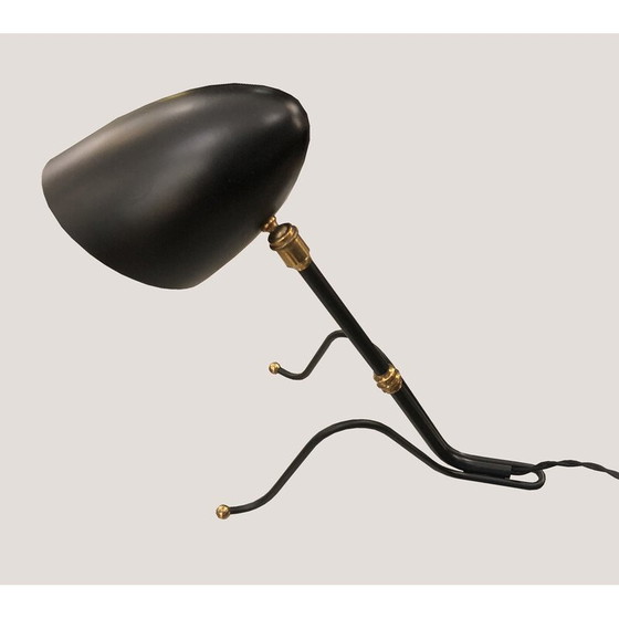 Image 1 of Vintage sprinkhaanlamp met draaibare kop in zwart gelakt metaal, 1950