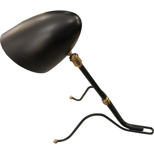 Vintage sprinkhaanlamp met draaibare kop in zwart gelakt metaal, 1950