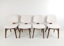 4 vintage stoelen teak crème rib stof nieuw gestoffeerd