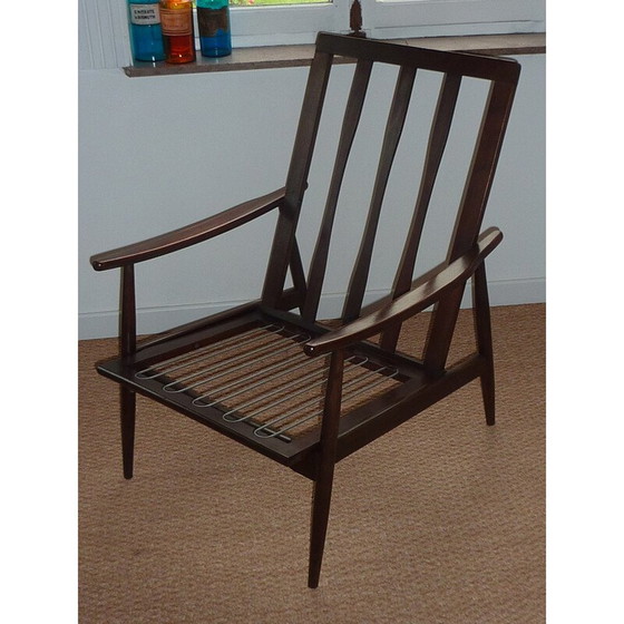 Image 1 of Scandinavische groene fauteuil in beukenhout en molton - jaren 1950