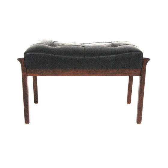 Image 1 of Vintage voetbankje van beukenhout en leer voor Bröderna Andersson, Zweden 1960