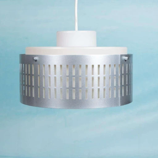 Minimalistische 70s hanglamp aluminium, midmod pendant