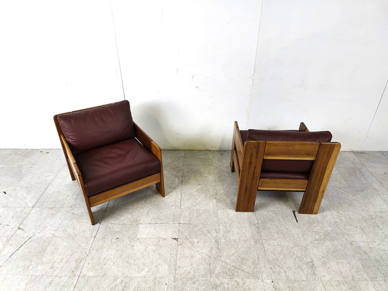 Image 1 of Paar italiaanse leren fauteuils, jaren 1970