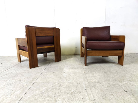 Image 1 of Paar italiaanse leren fauteuils, jaren 1970