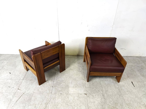 Image 1 of Paar italiaanse leren fauteuils, jaren 1970