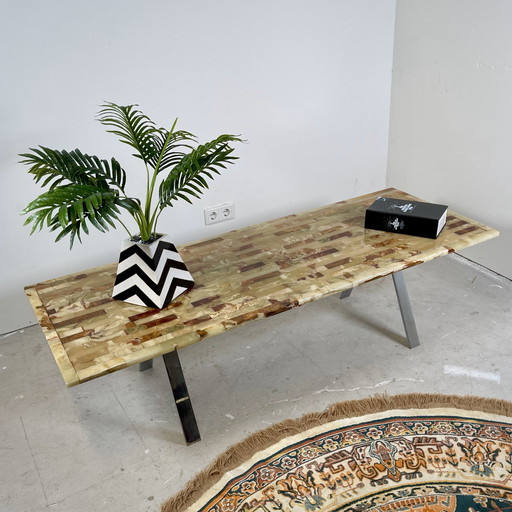 Salontafel Onyx Marmer Met Chroom Onderstel