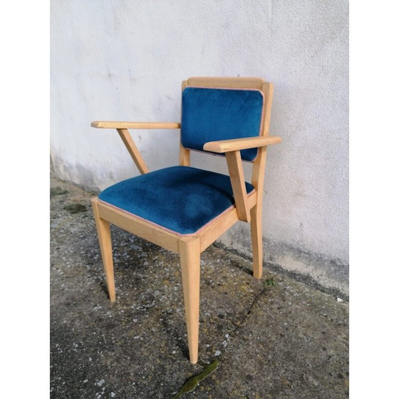 Image 1 of Fauteuil Vintage Bridge art deco in eendenblauw fluweel