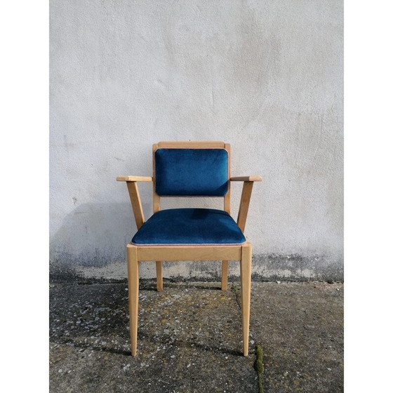 Image 1 of Fauteuil Vintage Bridge art deco in eendenblauw fluweel