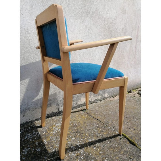 Image 1 of Fauteuil Vintage Bridge art deco in eendenblauw fluweel
