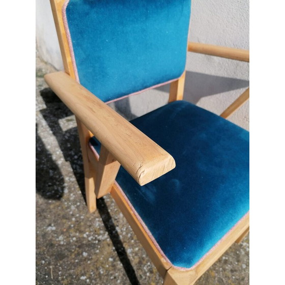 Image 1 of Fauteuil Vintage Bridge art deco in eendenblauw fluweel