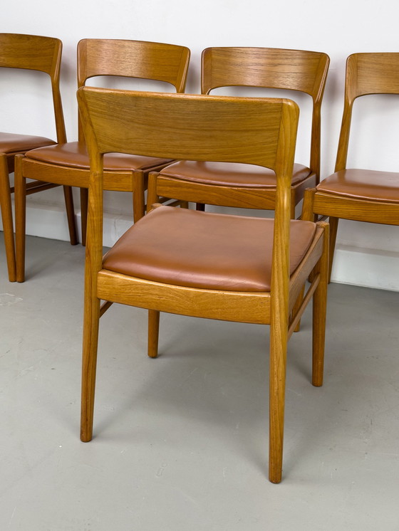 Image 1 of Eetkamerstoelen van teak en leer van Korup Stolefabrik, jaren 1960, set van 6