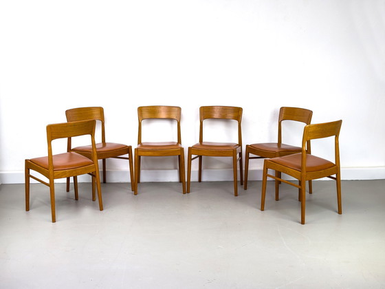 Image 1 of Eetkamerstoelen van teak en leer van Korup Stolefabrik, jaren 1960, set van 6