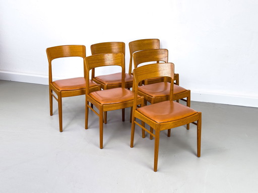 Eetkamerstoelen van teak en leer van Korup Stolefabrik, jaren 1960, set van 6