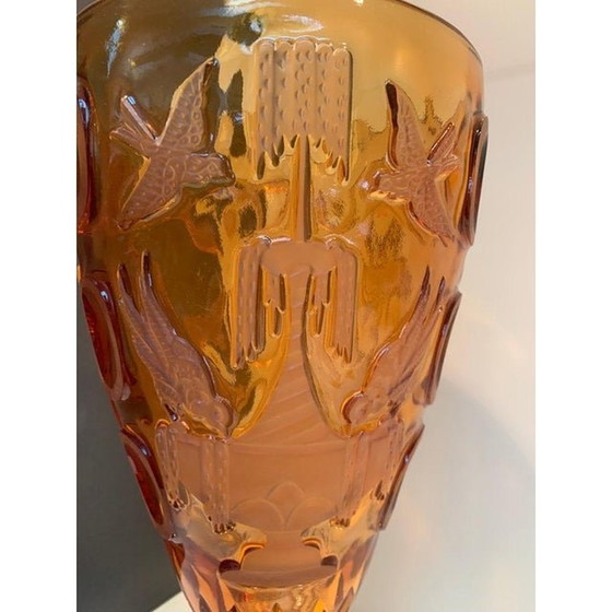 Image 1 of Eigentijdse Italiaanse Amber Cristal handgemaakte geslepen vaas