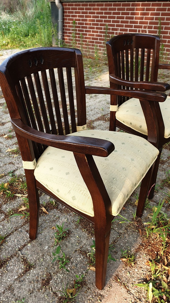 Image 1 of 6 Eiken Jugendstil Eetkamer Armstoelen 