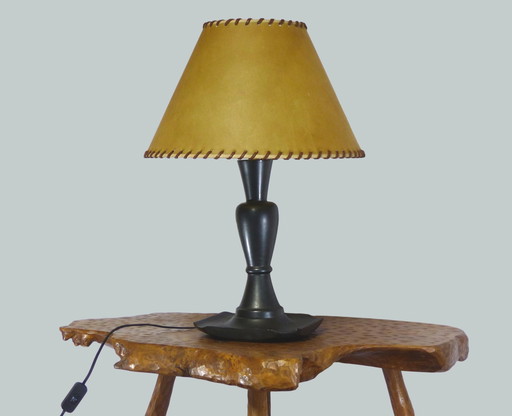 Zwart geglazuurd aardewerk balusterlamp 1950