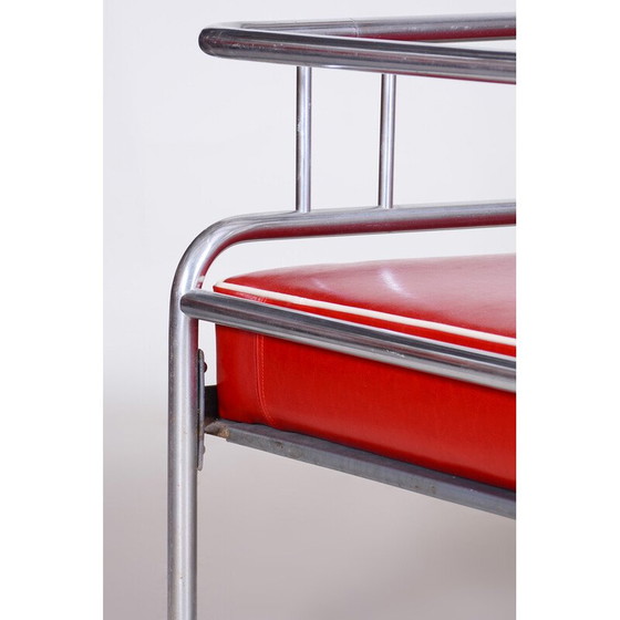 Image 1 of Vintage rode Bauhaus bank van leer en verchroomde buizen, jaren 1930