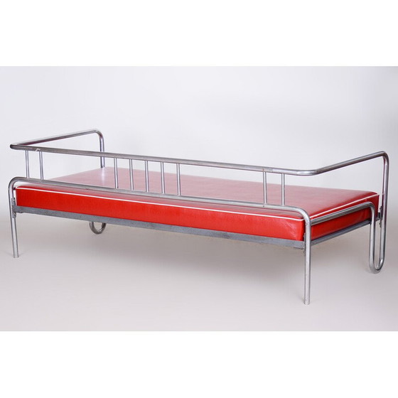 Image 1 of Vintage rode Bauhaus bank van leer en verchroomde buizen, jaren 1930