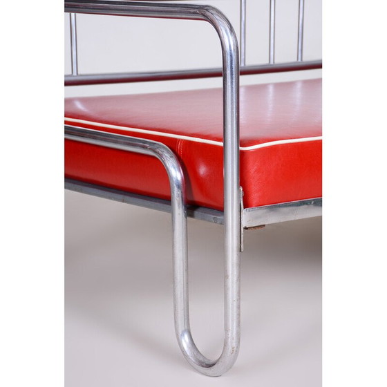 Image 1 of Vintage rode Bauhaus bank van leer en verchroomde buizen, jaren 1930