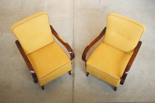  Paar gerestaureerde beukenhouten fauteuils uit 1940 in Mid Century Moderne Stijl