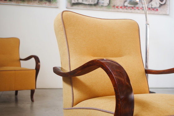 Image 1 of  Paar gerestaureerde beukenhouten fauteuils uit 1940 in Mid Century Moderne Stijl