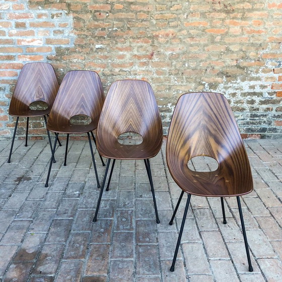 Image 1 of Mid Century set van 6 Teakhouten Medea Eetkamerstoelen door Vittorio Nobili voor Fratelli Tagliabue, 1956