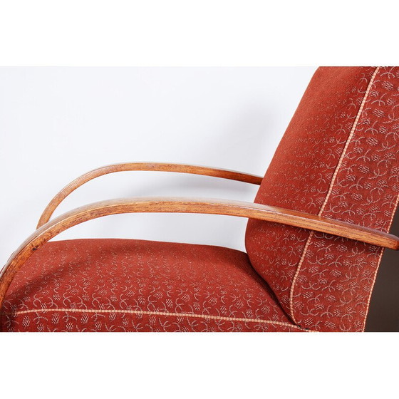 Image 1 of Paar vintage rode Tsjechische Art Deco beukenhouten fauteuils van Jindrich Halabala voor Up Zavody, jaren 1930
