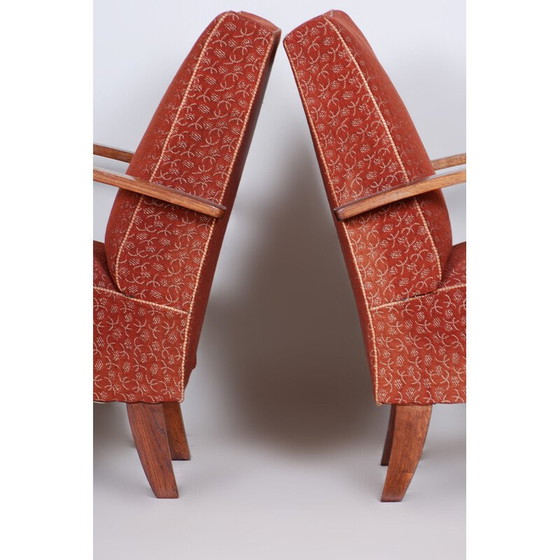 Image 1 of Paar vintage rode Tsjechische Art Deco beukenhouten fauteuils van Jindrich Halabala voor Up Zavody, jaren 1930