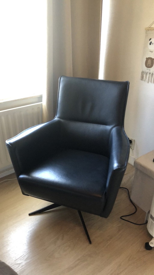 Zwart Leren Draai Fauteuil