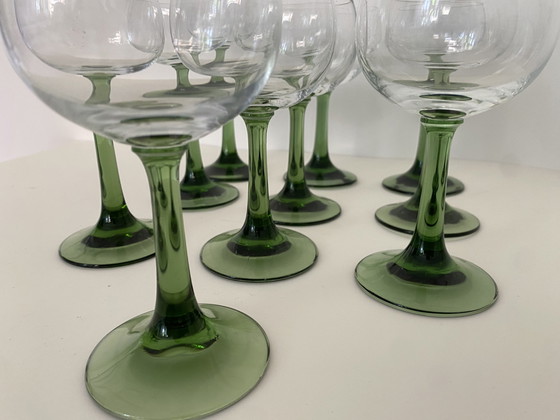 Image 1 of 10x Vintage moezel duitse wijnglazen groene steel