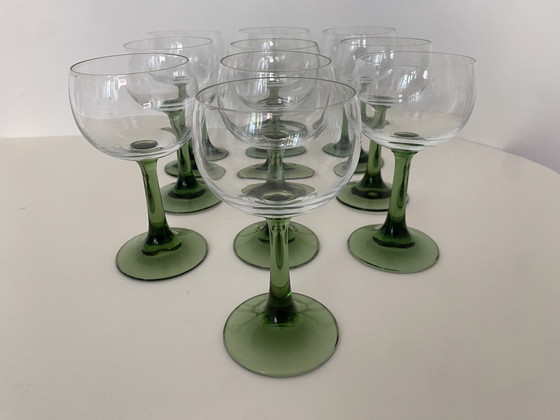 Image 1 of 10x Vintage moezel duitse wijnglazen groene steel