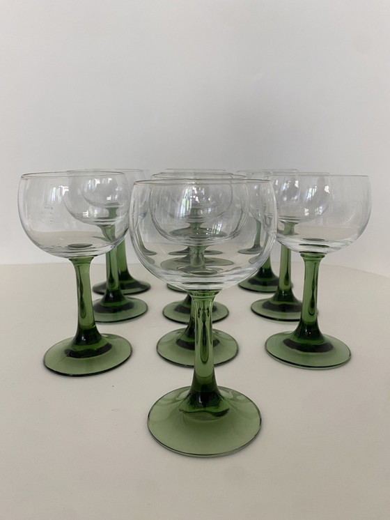 Image 1 of 10x Vintage moezel duitse wijnglazen groene steel