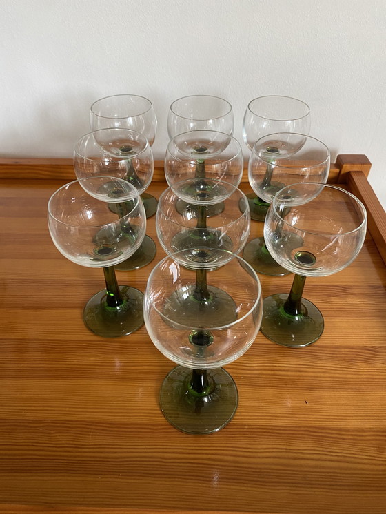 Image 1 of 10x Vintage moezel duitse wijnglazen groene steel