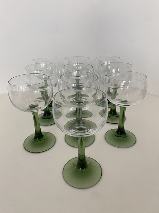 Image 1 of 10x Vintage moezel duitse wijnglazen groene steel