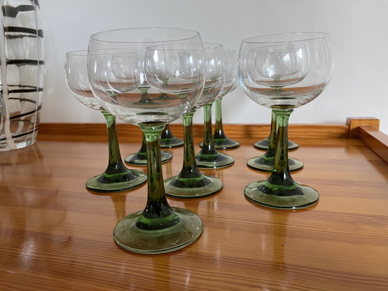 Image 1 of 10x Vintage moezel duitse wijnglazen groene steel