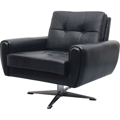 Vintage draaibare leren fauteuil, jaren 1960