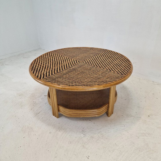 Image 1 of Italiaanse vintage rieten en rotan salontafel, jaren 1970