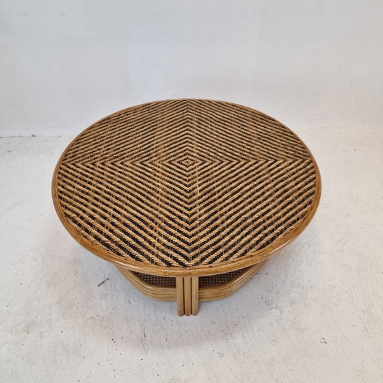 Image 1 of Italiaanse vintage rieten en rotan salontafel, jaren 1970