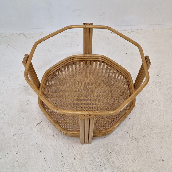 Image 1 of Italiaanse vintage rieten en rotan salontafel, jaren 1970