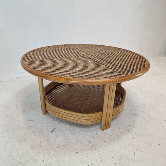 Image 1 of Italiaanse vintage rieten en rotan salontafel, jaren 1970