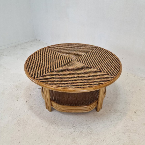 Image 1 of Italiaanse vintage rieten en rotan salontafel, jaren 1970