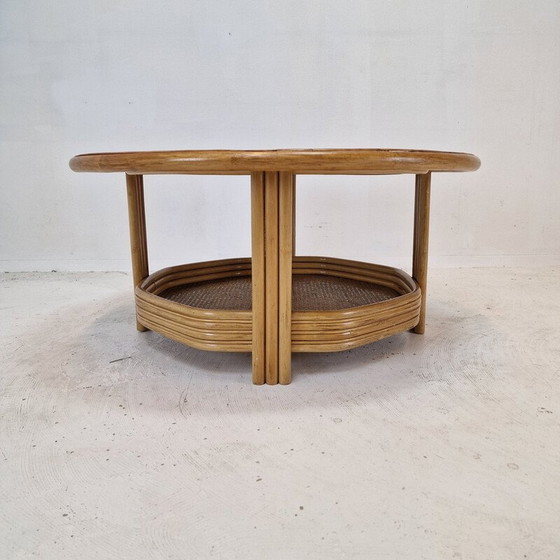 Image 1 of Italiaanse vintage rieten en rotan salontafel, jaren 1970