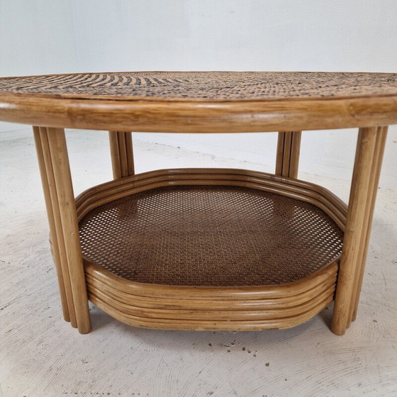 Image 1 of Italiaanse vintage rieten en rotan salontafel, jaren 1970