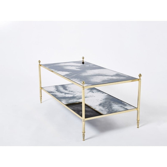 Image 1 of Vintage salontafel in messing, chroom en spiegel van Jansen, 1970