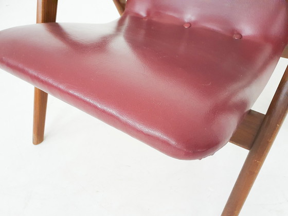 Image 1 of Louis van Teeffelen for Webe bordeaux red lounge chair, The Netherlands 1960's